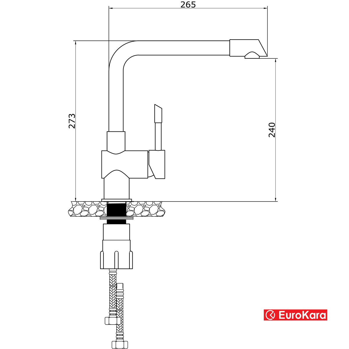 Kích thước Vòi rửa bát Eurokara EK-1607CH
